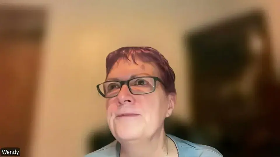Wendy Morris, owner of Energie Fitness Bridgend, on a video call